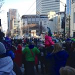This is me getting a shot of the crowd on Pine, between 3rd and 4th. I’m facing in the direction of Westake Park and you can see all the people who’ve climbed up to sit on the fountain over in the park itself.